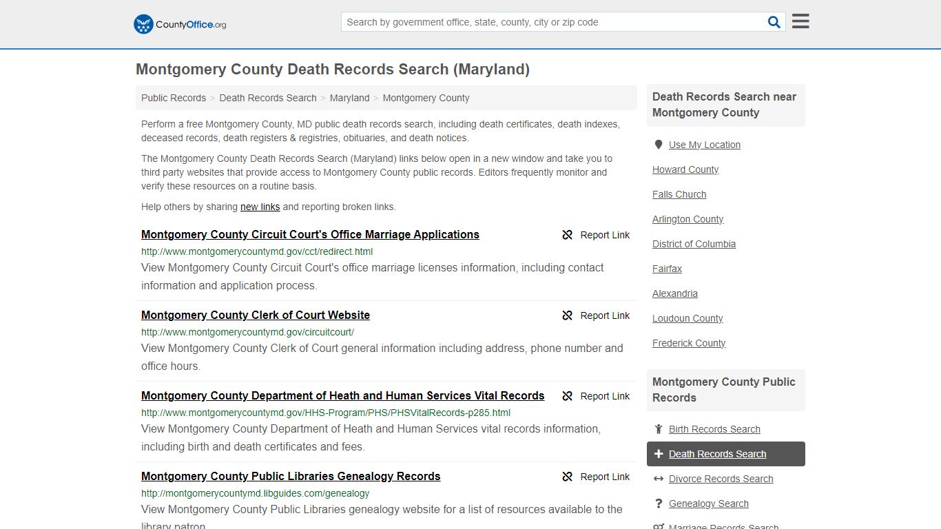 Montgomery County Death Records Search (Maryland) - County Office